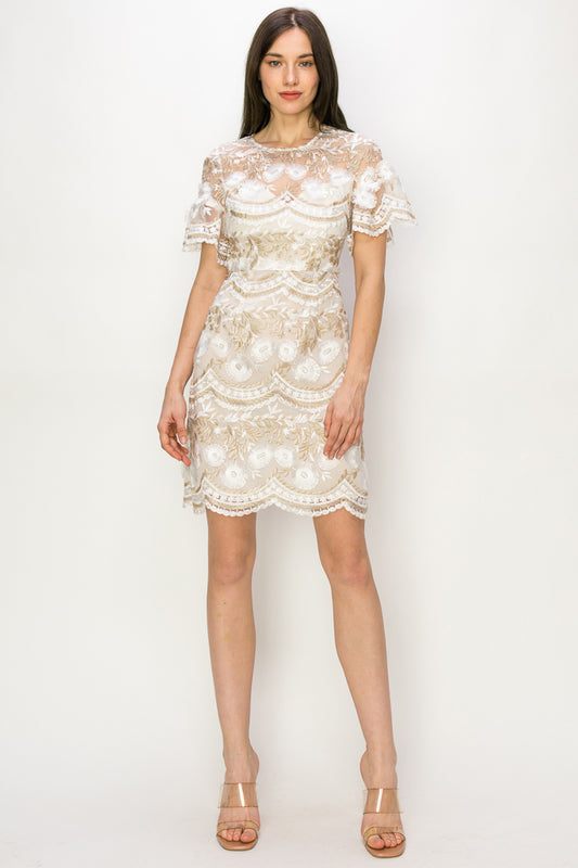 Kiera Flutter Sleeve Lace Mini Dress