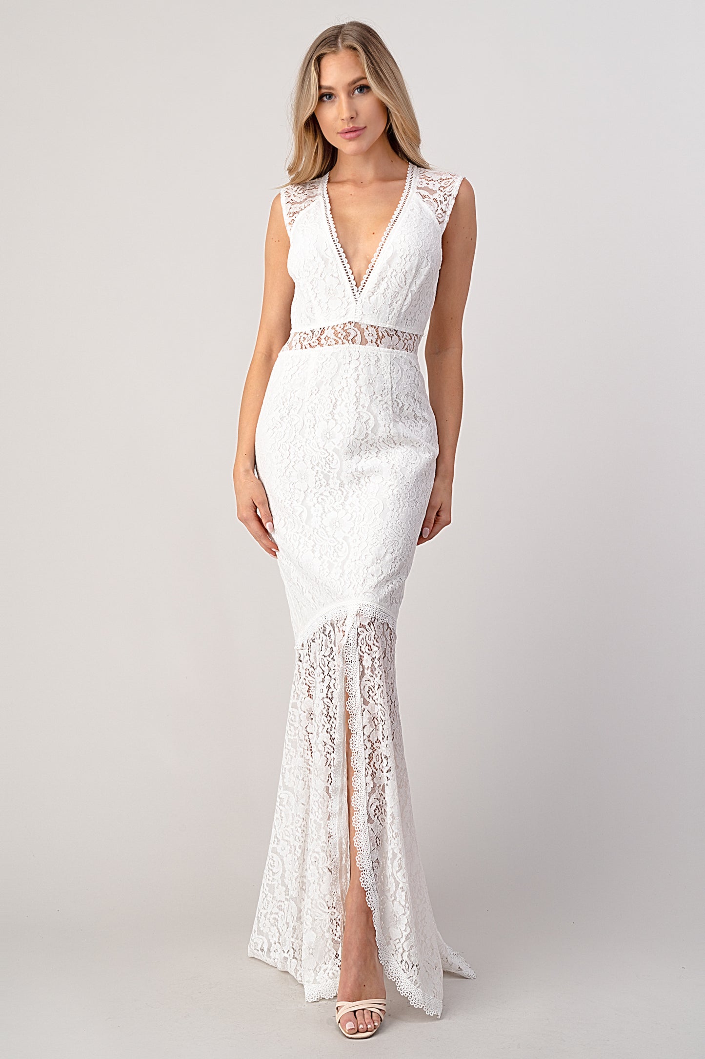 Izzy Floral Lace V-Neck Gown