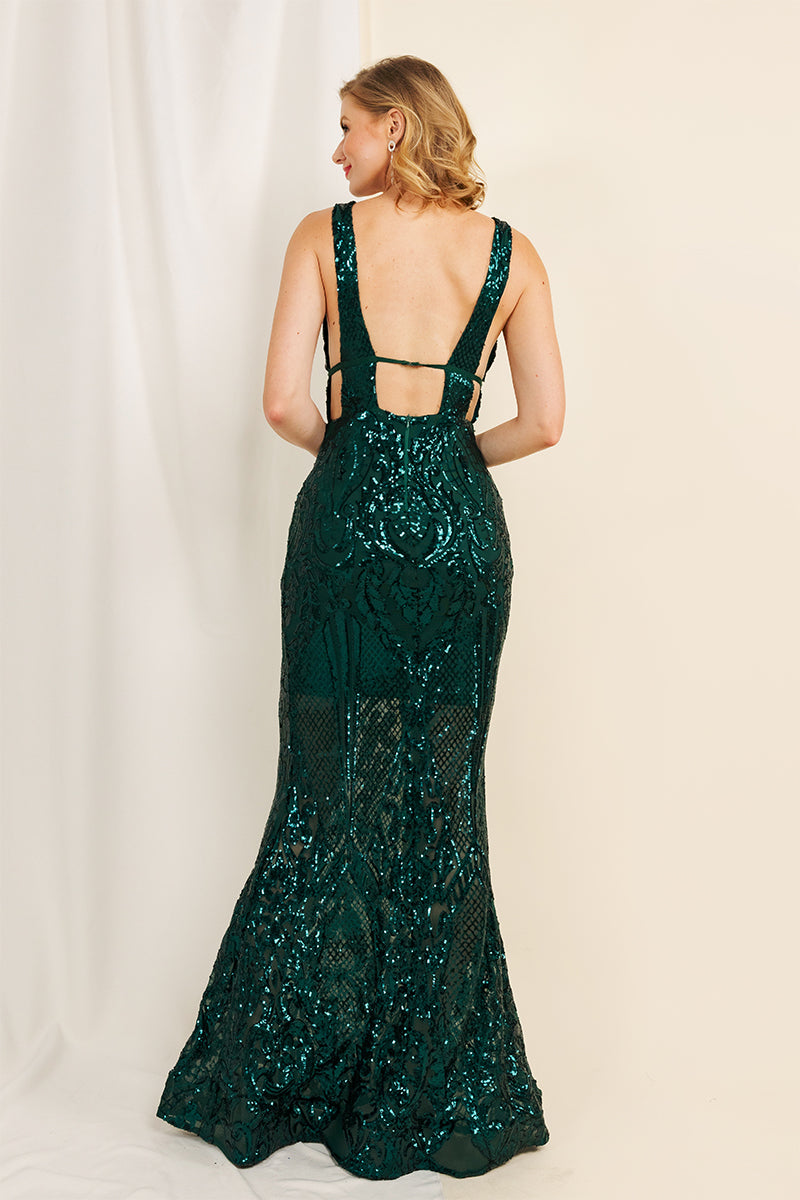 Pamela Sequin Plunge Maxi Dress