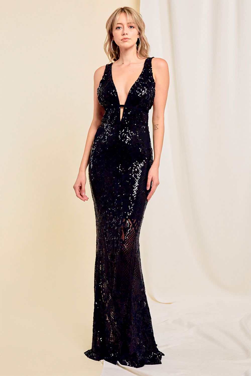Pamela Sequin Plunge Maxi Dress