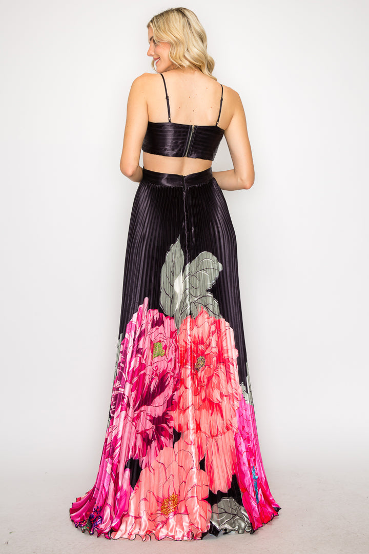 Betsy Border Print Pleated Gown