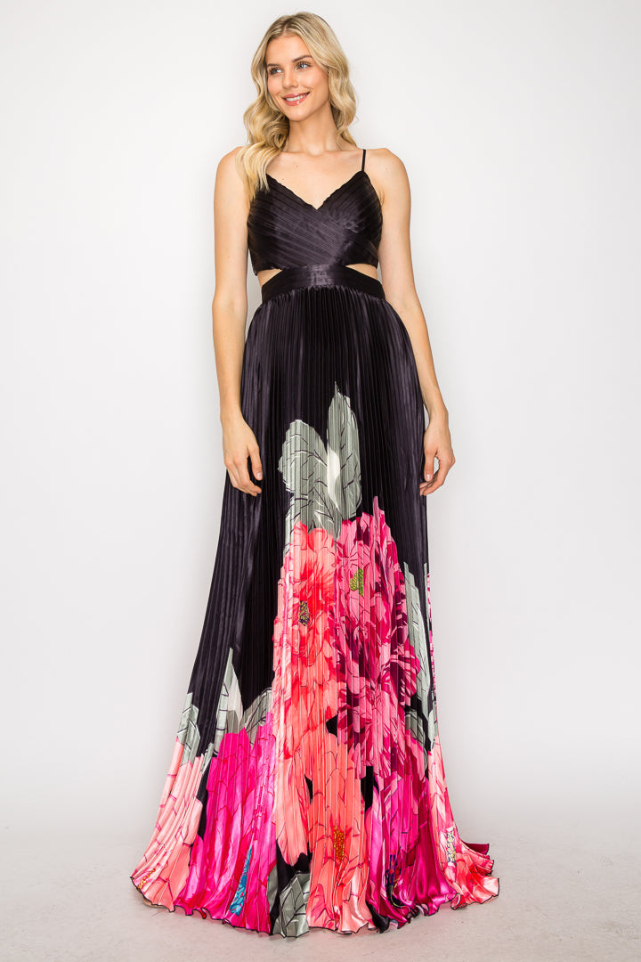 Betsy Border Print Pleated Gown
