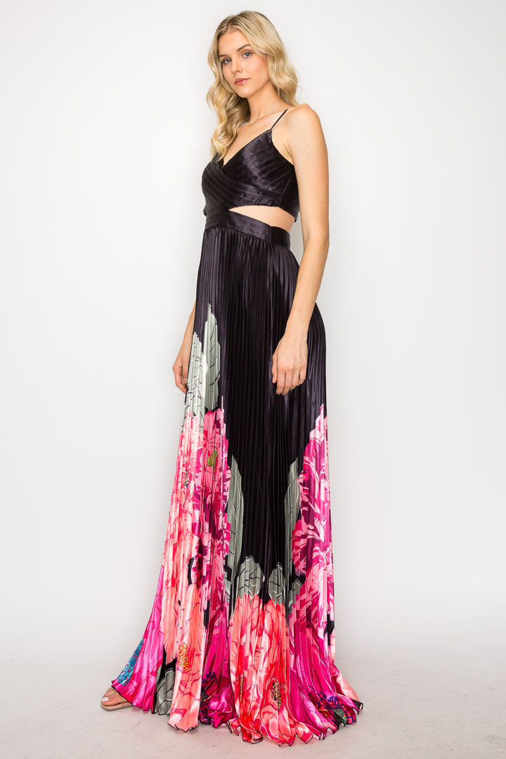 Betsy Border Print Pleated Gown