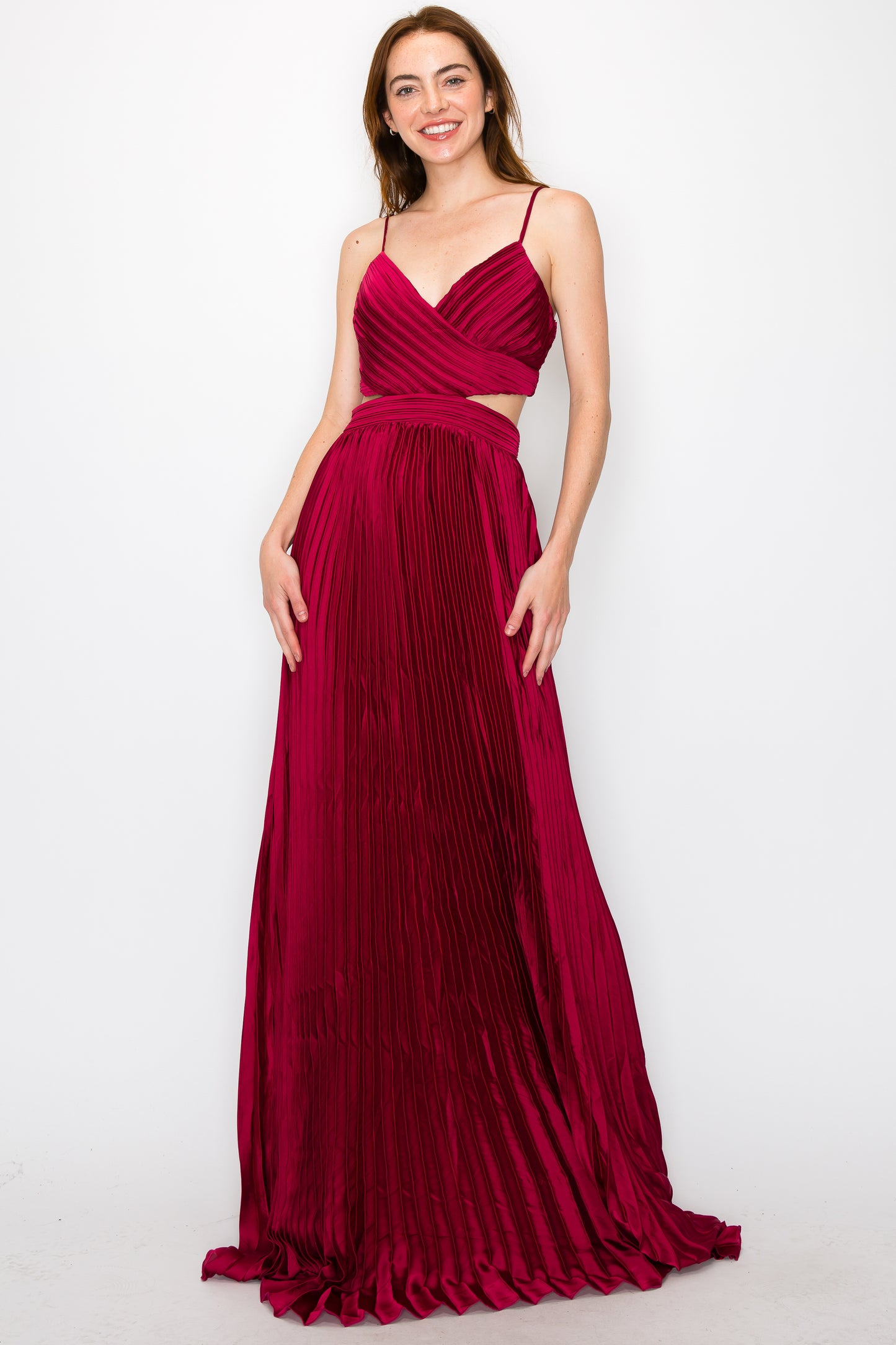 Nesta Satin Pleated Cut-Out Gown