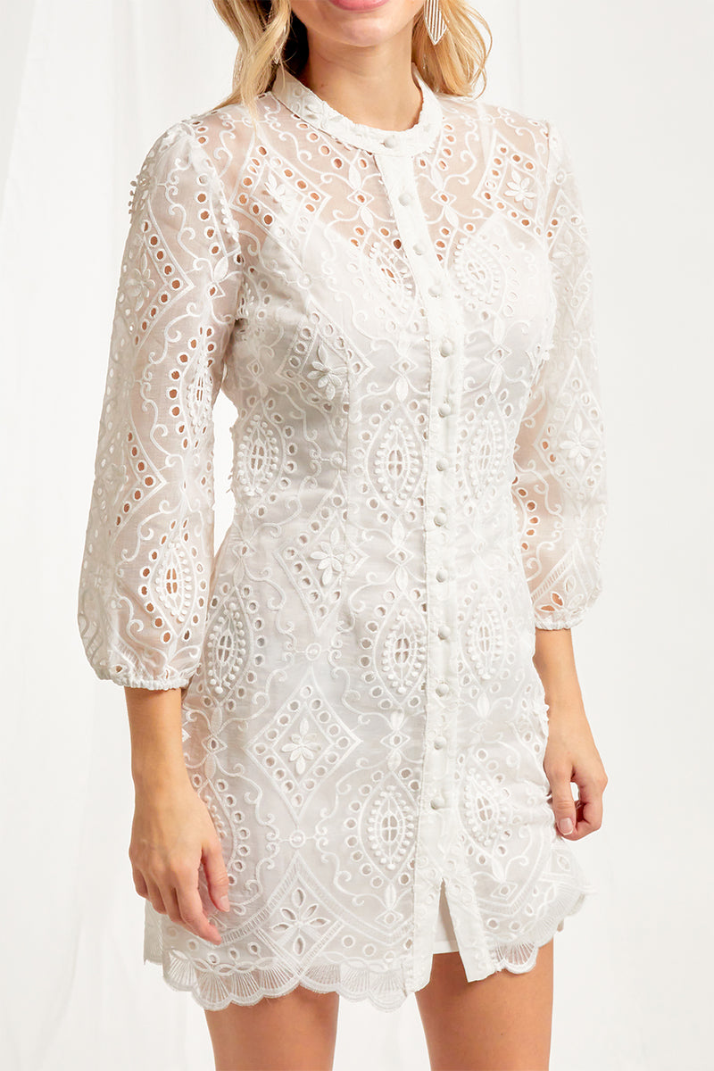 Caroline 3/4 Sleeve Button Down Mini Dress