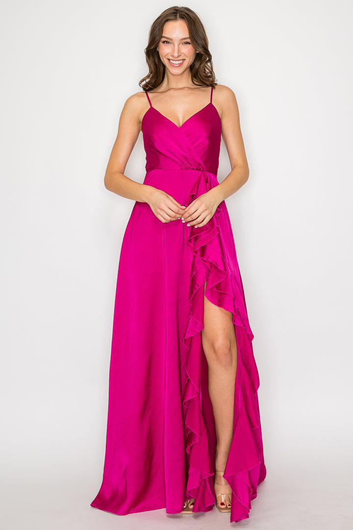 Mariah Satin Maxi Dress With Ruffle Detail Minuet Apparel Mariah Satin Maxi Dress With Ruffle Detail Minuet Apparel