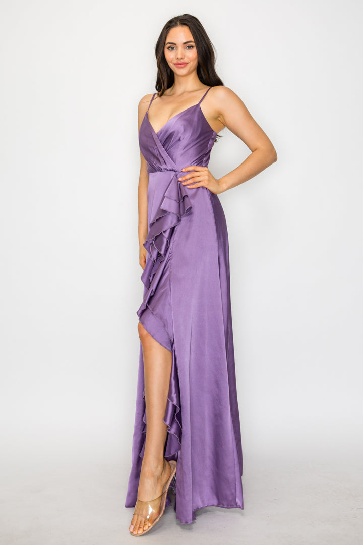Mariah Satin Maxi Dress With Ruffle Detail
