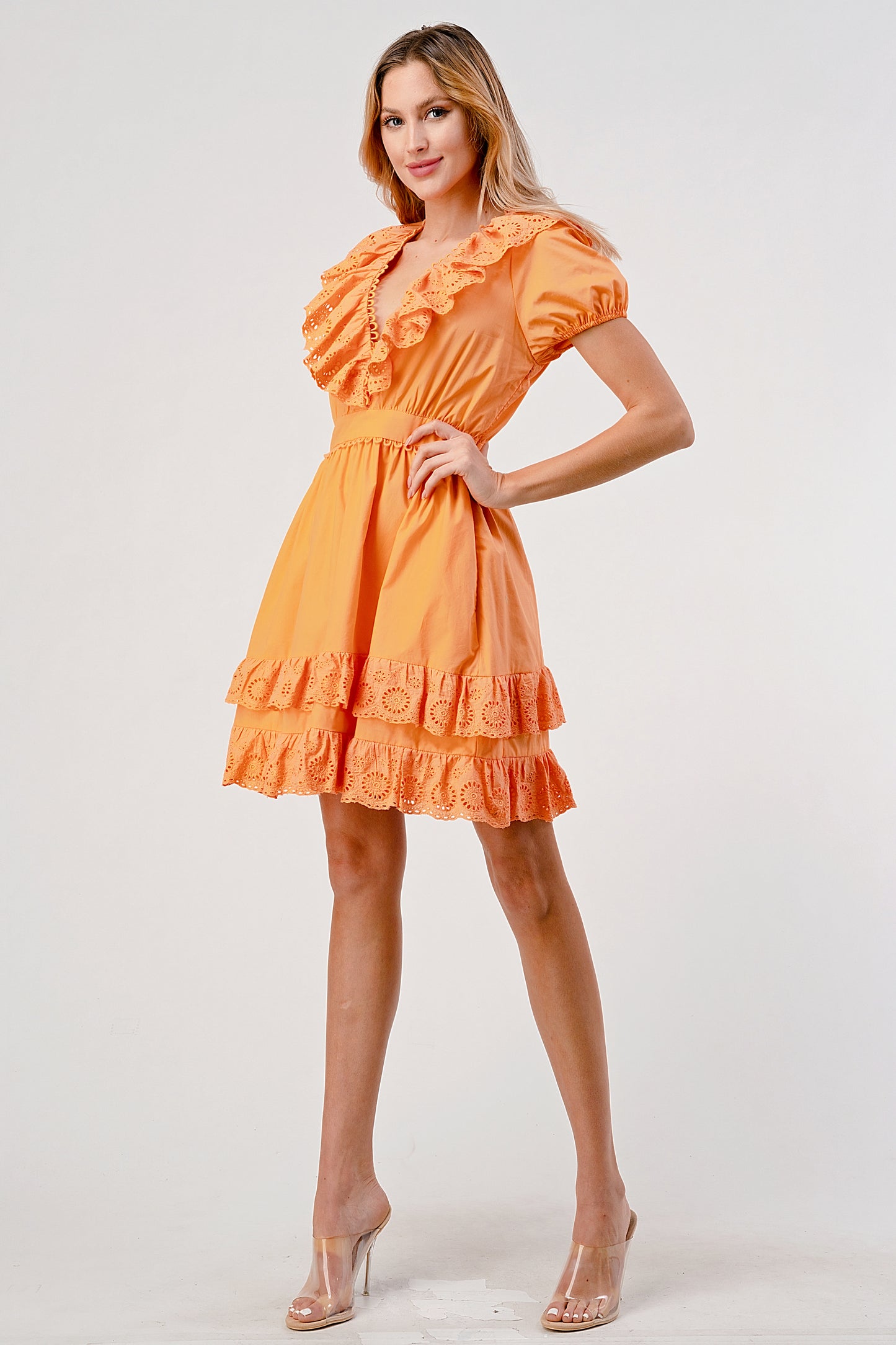 Emma Ruffle V-Neck Cotton Mini Dress