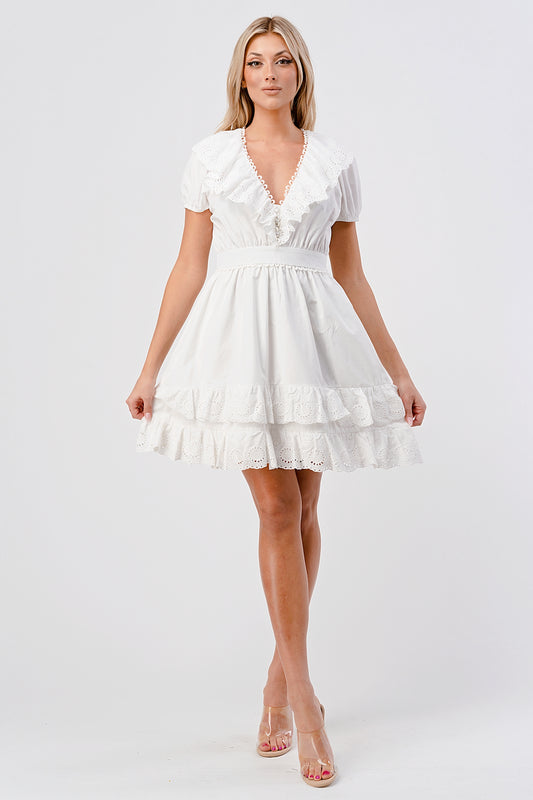Emma Ruffle V-Neck Cotton Mini Dress