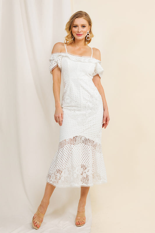 Mia Off- the- Shoulder Midi Lace Dress