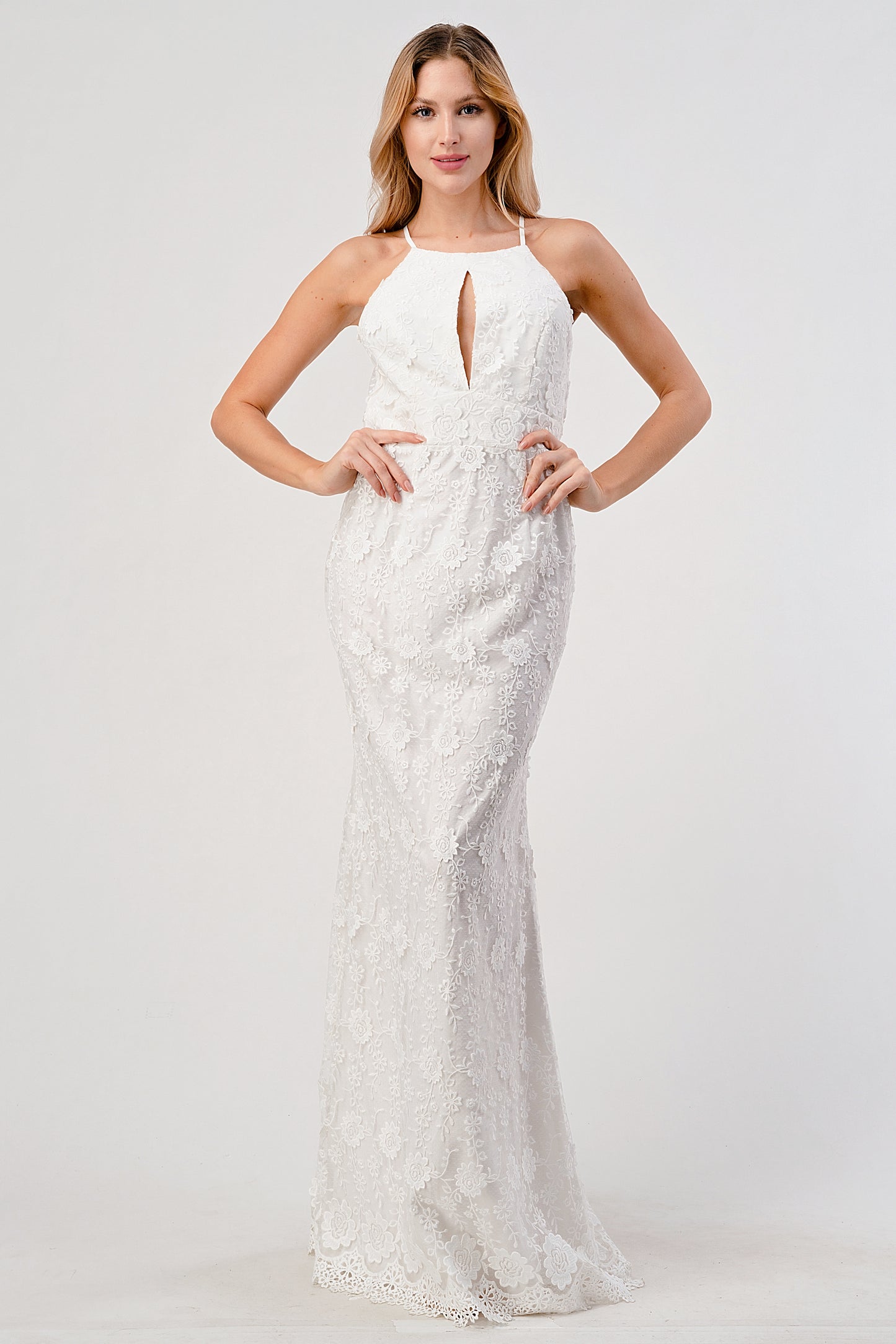 Tessa Floral Lace Keyhole Gown