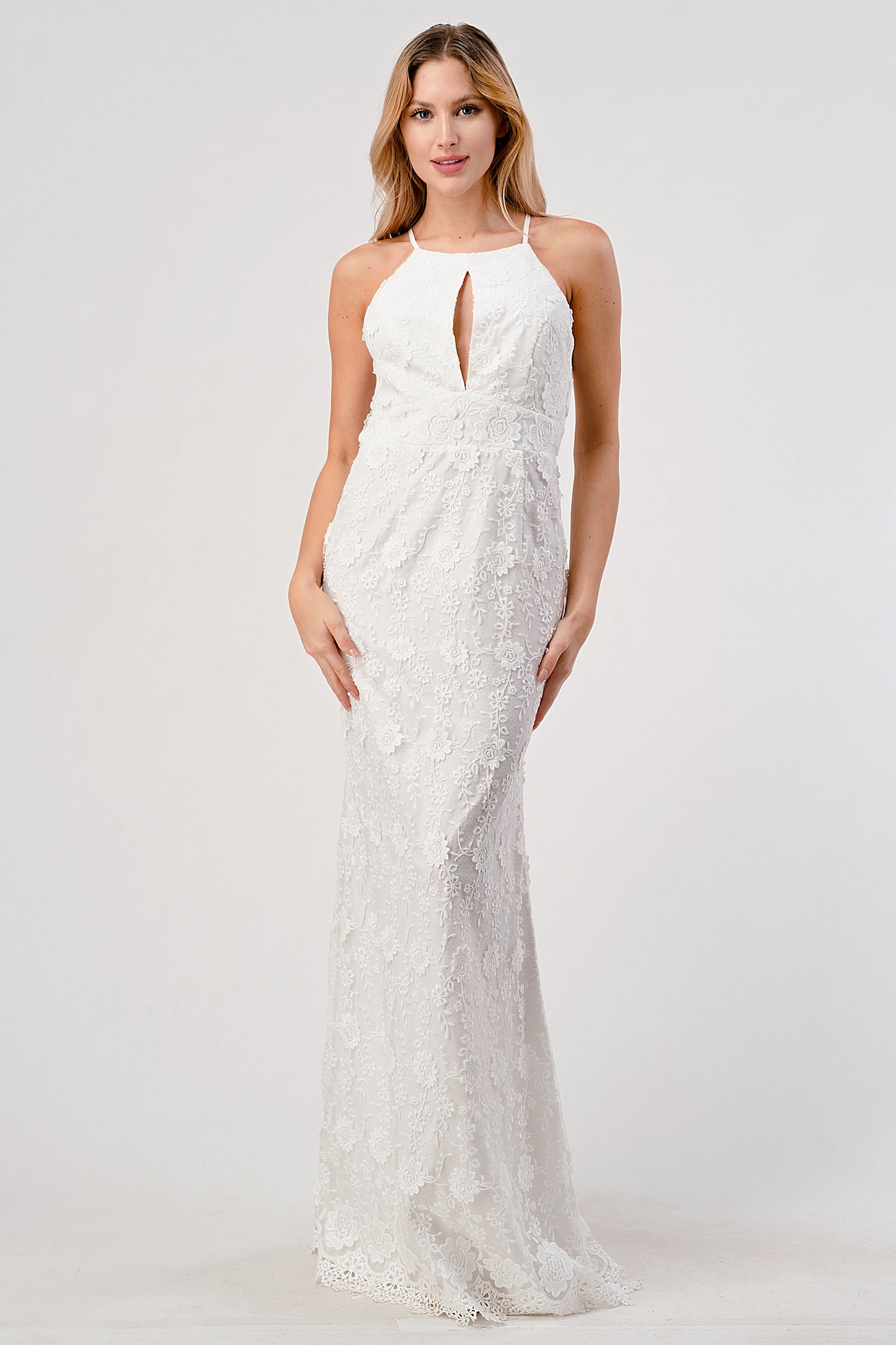 Tessa Floral Lace Keyhole Gown