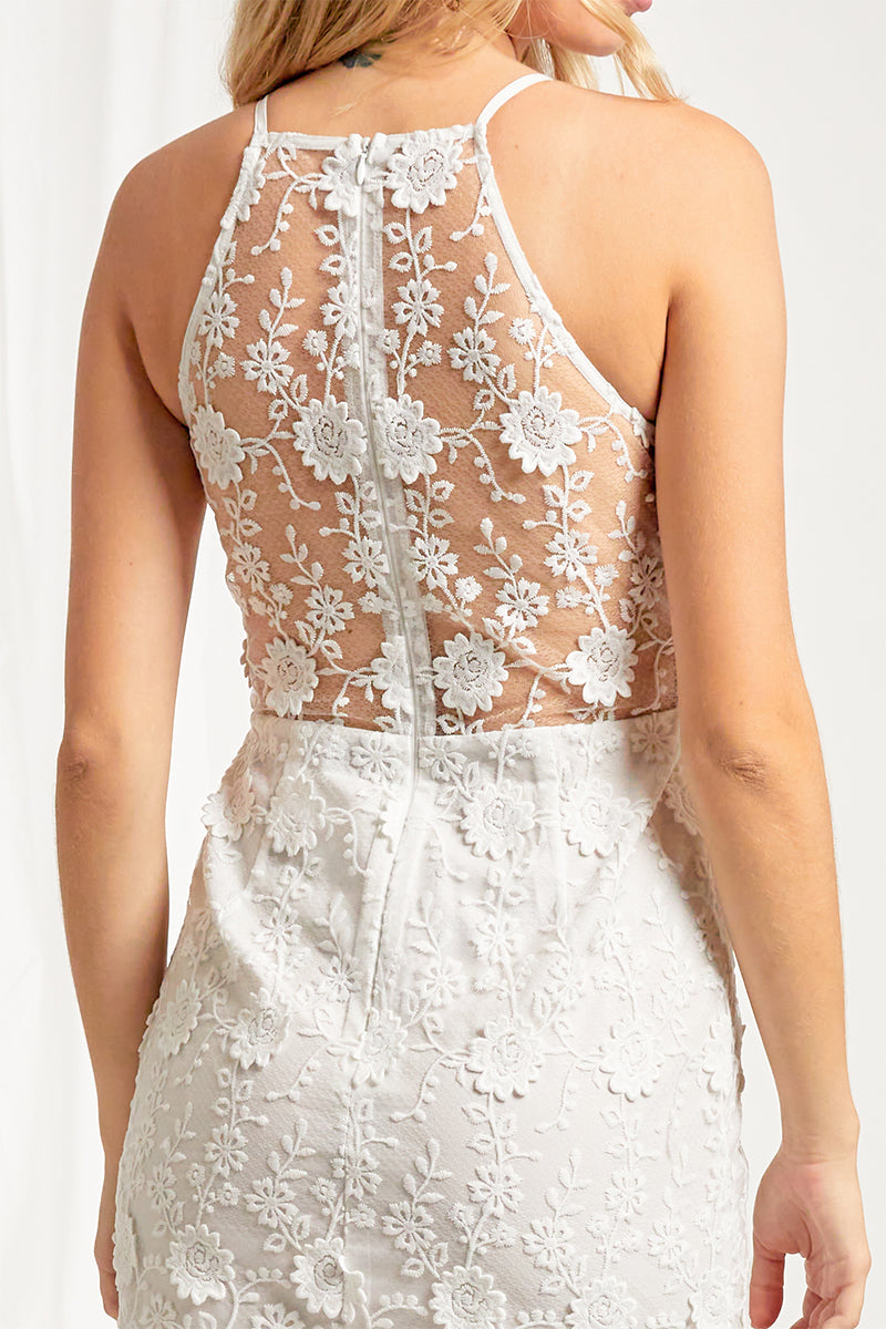 Bonnie Halter Lace Mini Dress with Key Hole