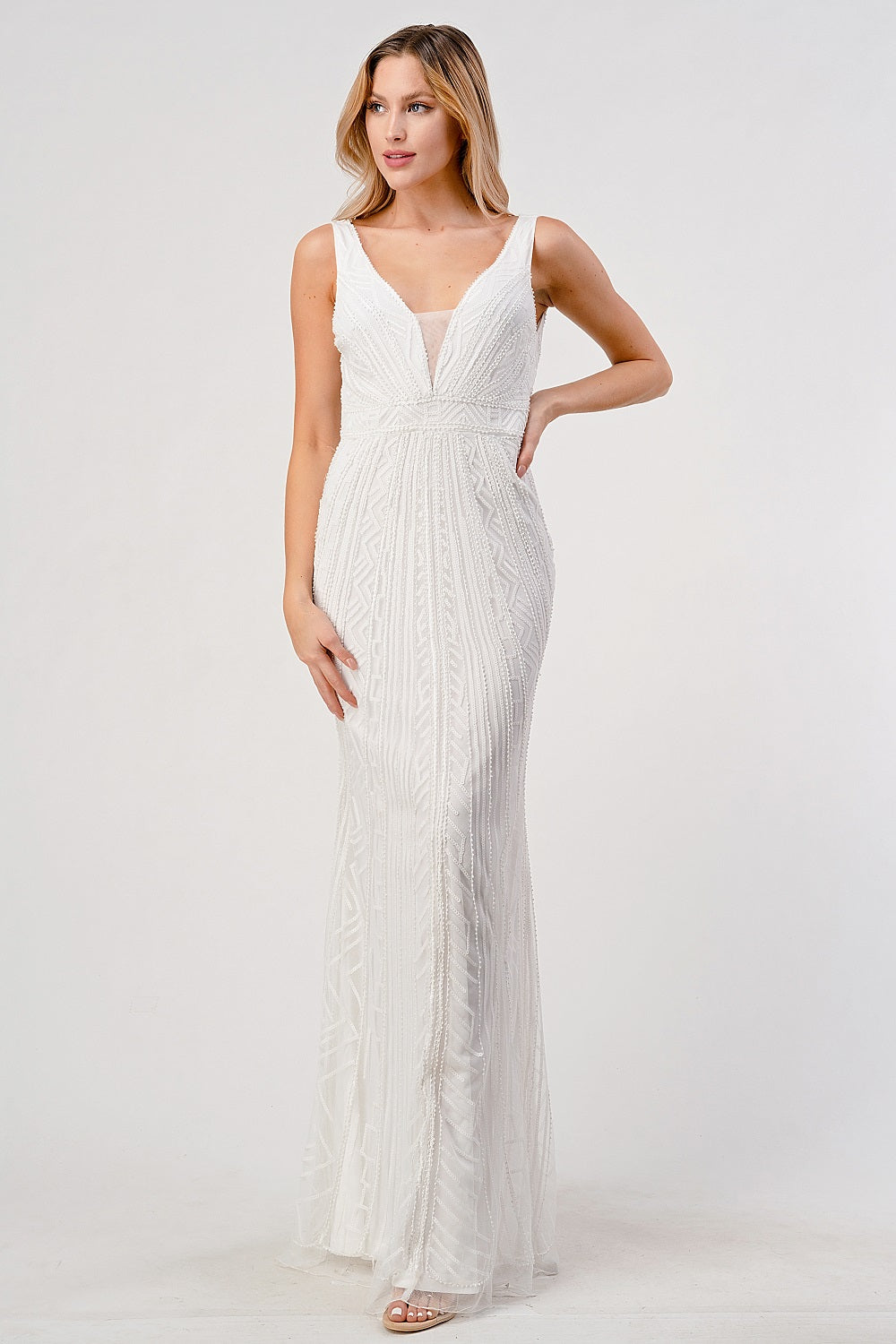 Margo Deep V-Back Sequin Gown