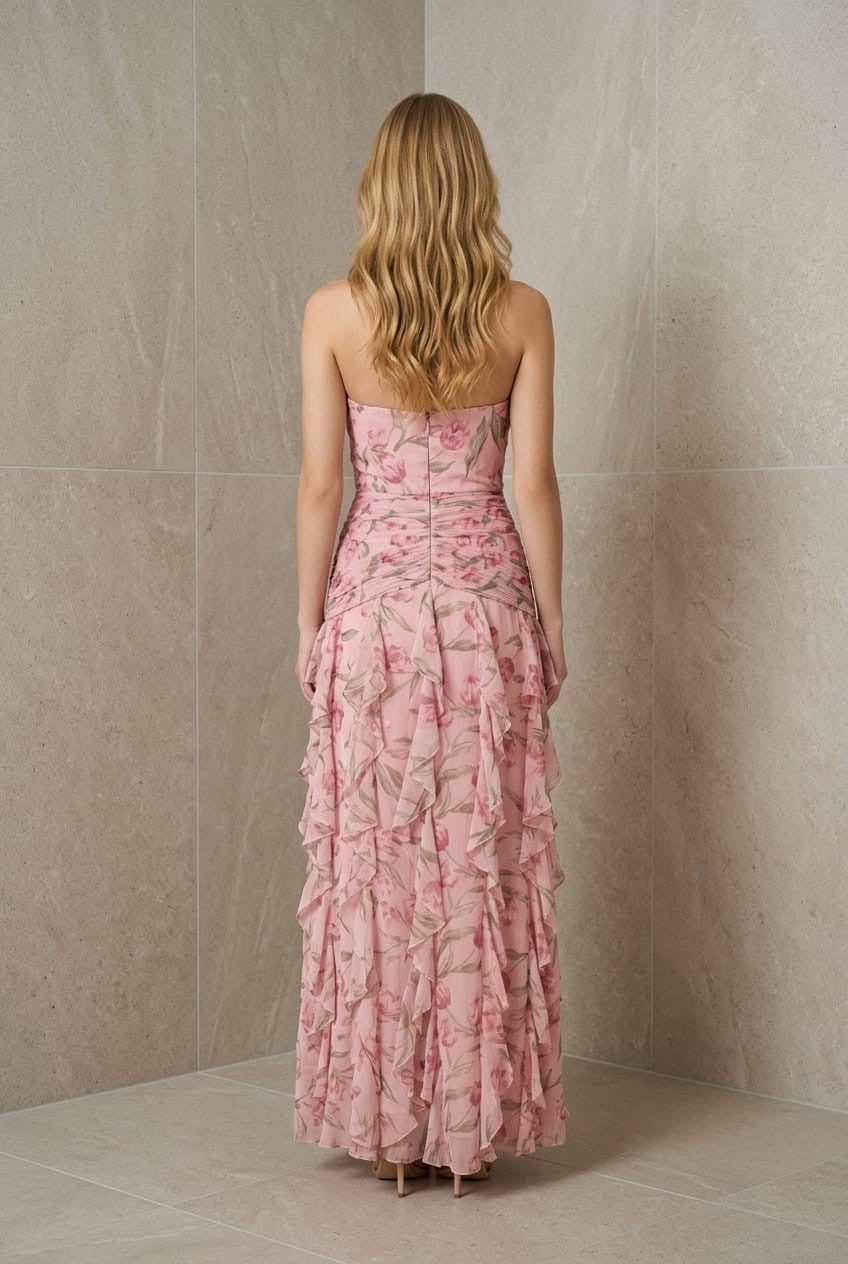 Rosy Floral Maxi Ruffle Dress