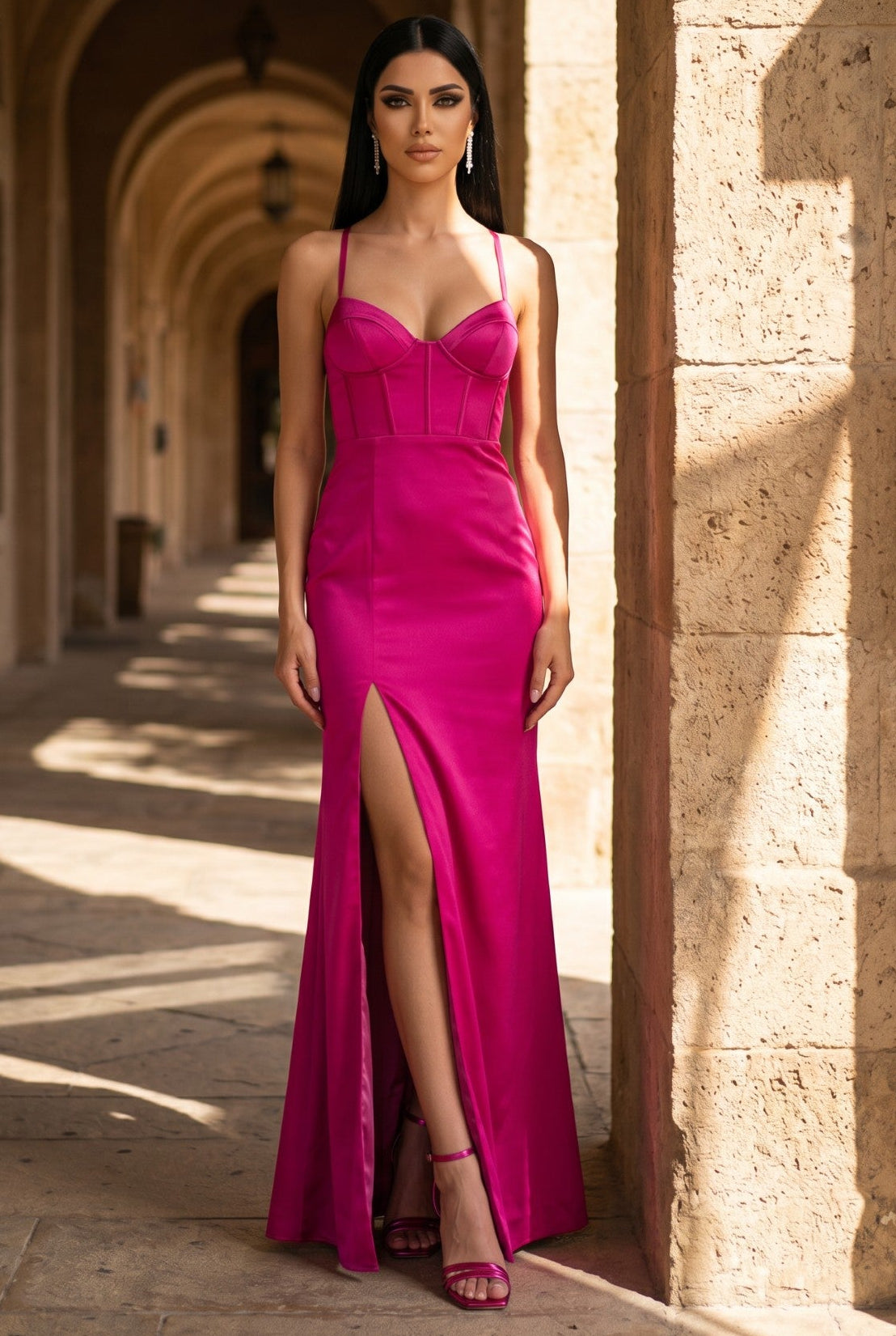 Bianca Satin Corset Lace Up Dress