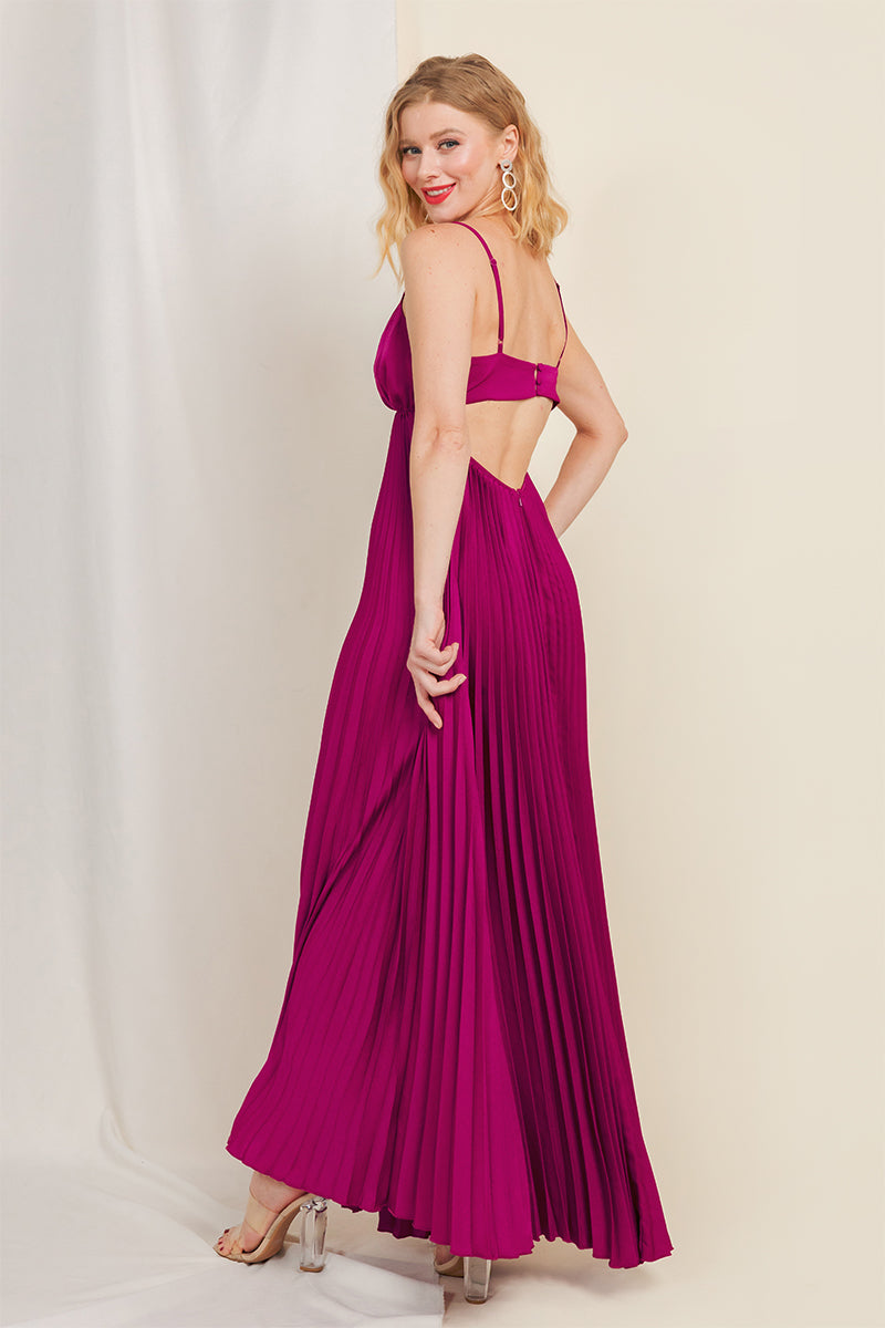 pleated empire dress Pleated Empire-Waist Long A-Line Prom Dress 30725 Royal Silver / 0