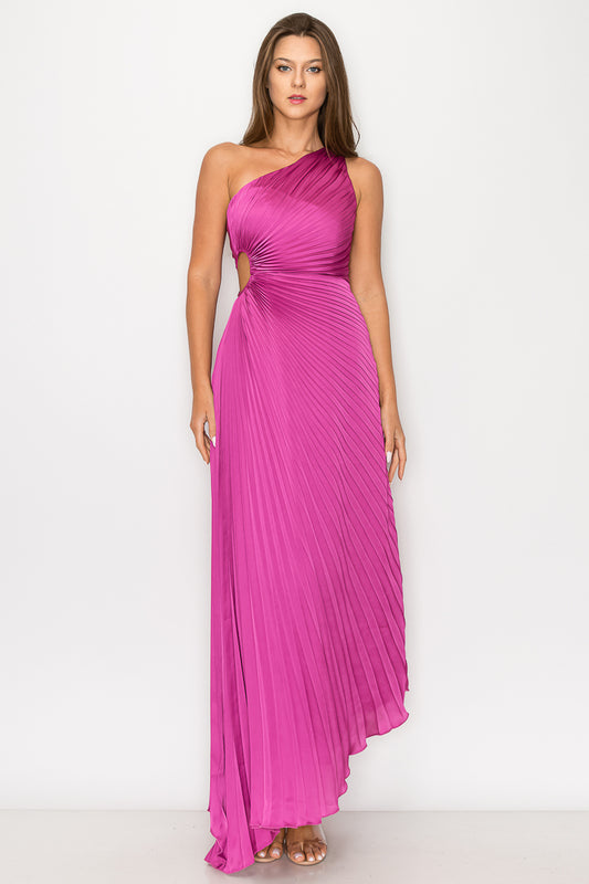 Ivana Pleated One-Shoulder Dress