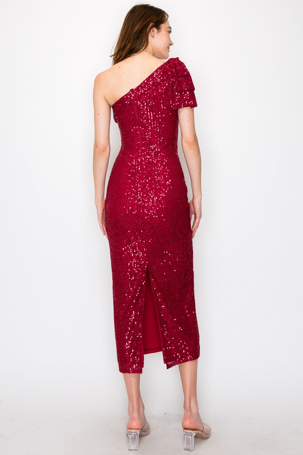 Hannah One-Shoulder Sequin Midi Dress