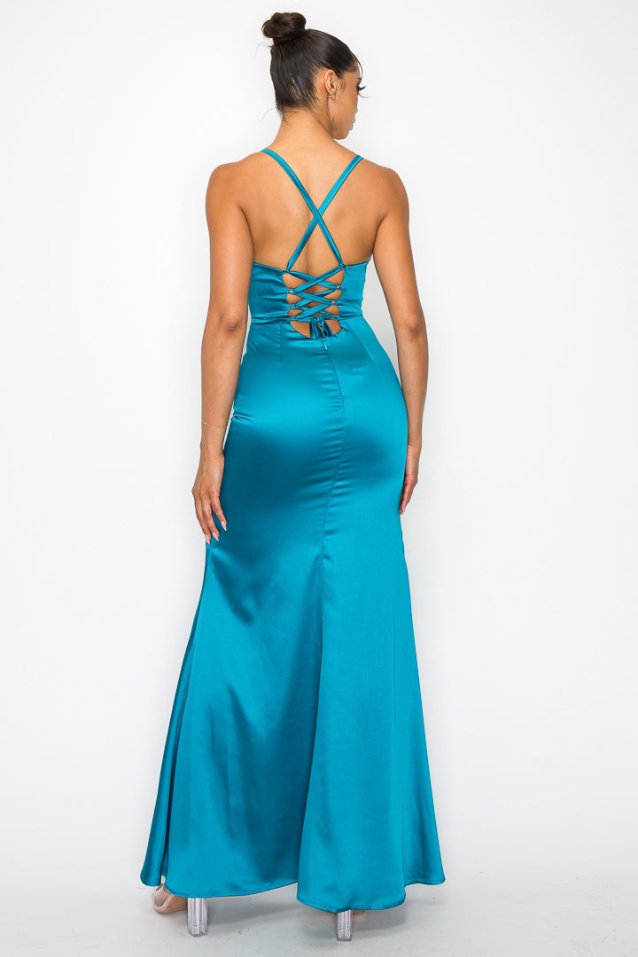 Bianca Satin Corset Lace Up Dress