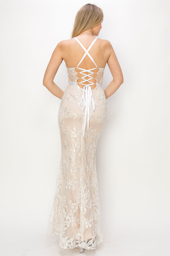 Rosemary Floral Mesh Sequin Gown