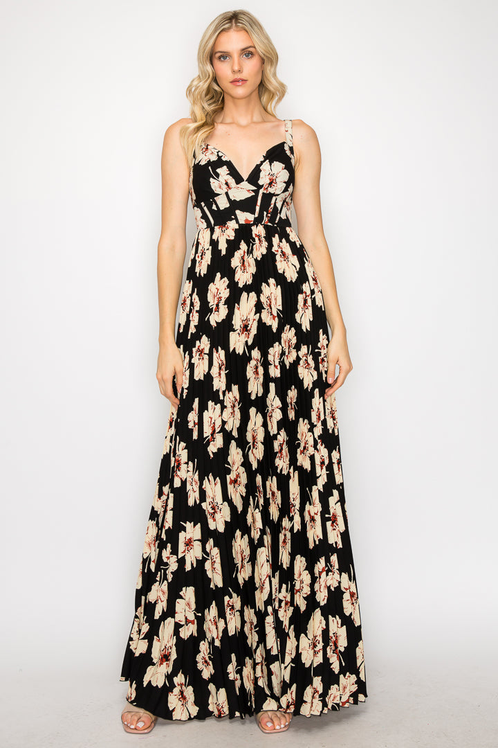 Farrah Printed Corset Pleated Dress