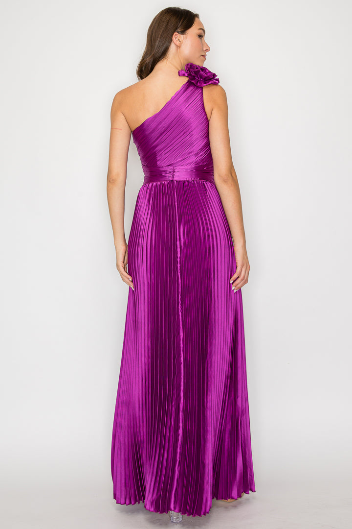 Odessa One-Shoulder Pleated Gown