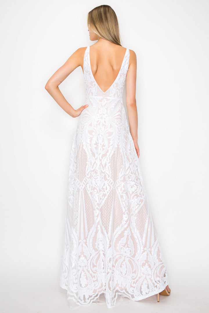 Kaylynn V-Neck Sequin Mesh Gown