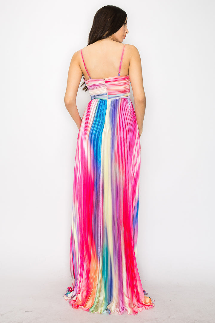 Missie Pink Multi-Color Pleated Gown