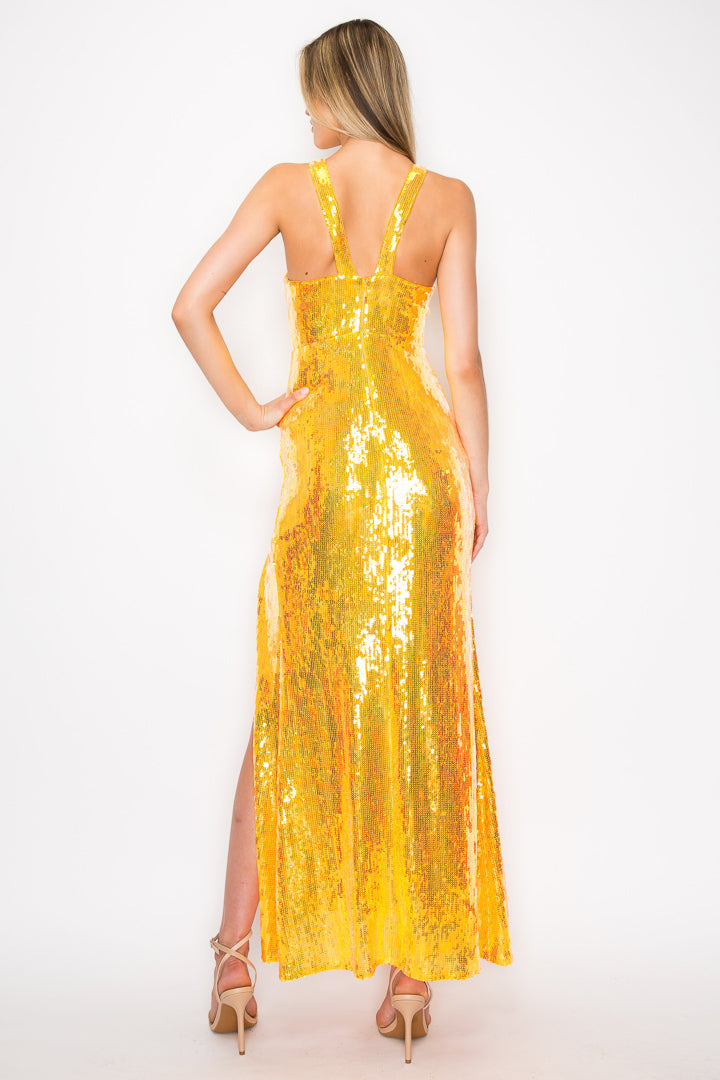 Nadia Sequin Maxi Dress With Surplus Neckline