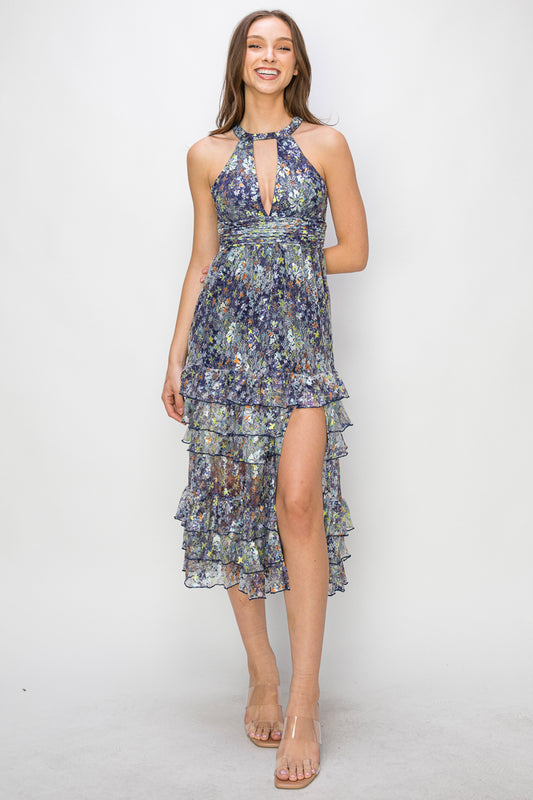 Flora Lace Halter Midi Dress