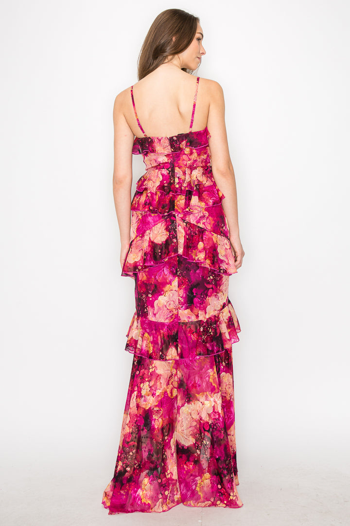 Adeline Floral Ruffle Tiered Gown