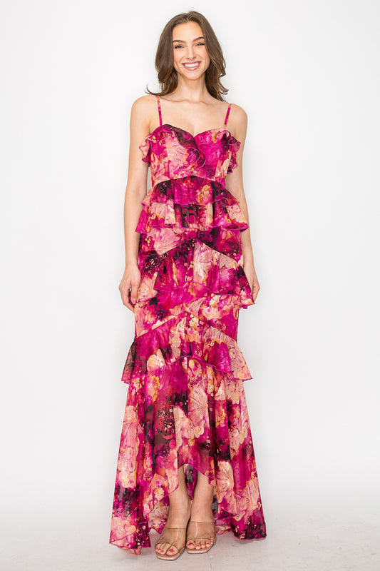 Adeline Floral Ruffle Tiered Gown