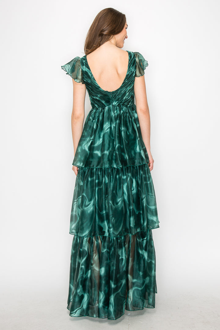Mila Water Print Tiered Gown
