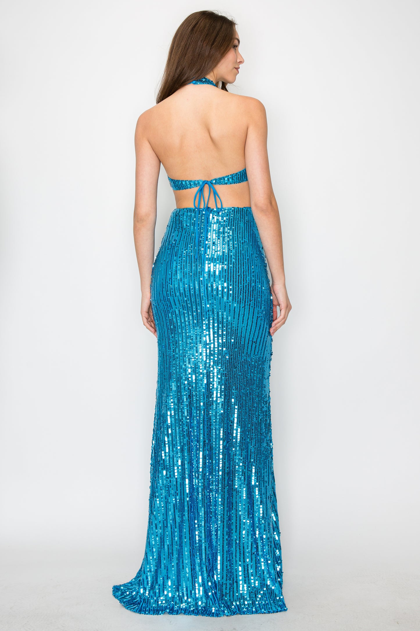 Karina Halter Neck Sequin Gown
