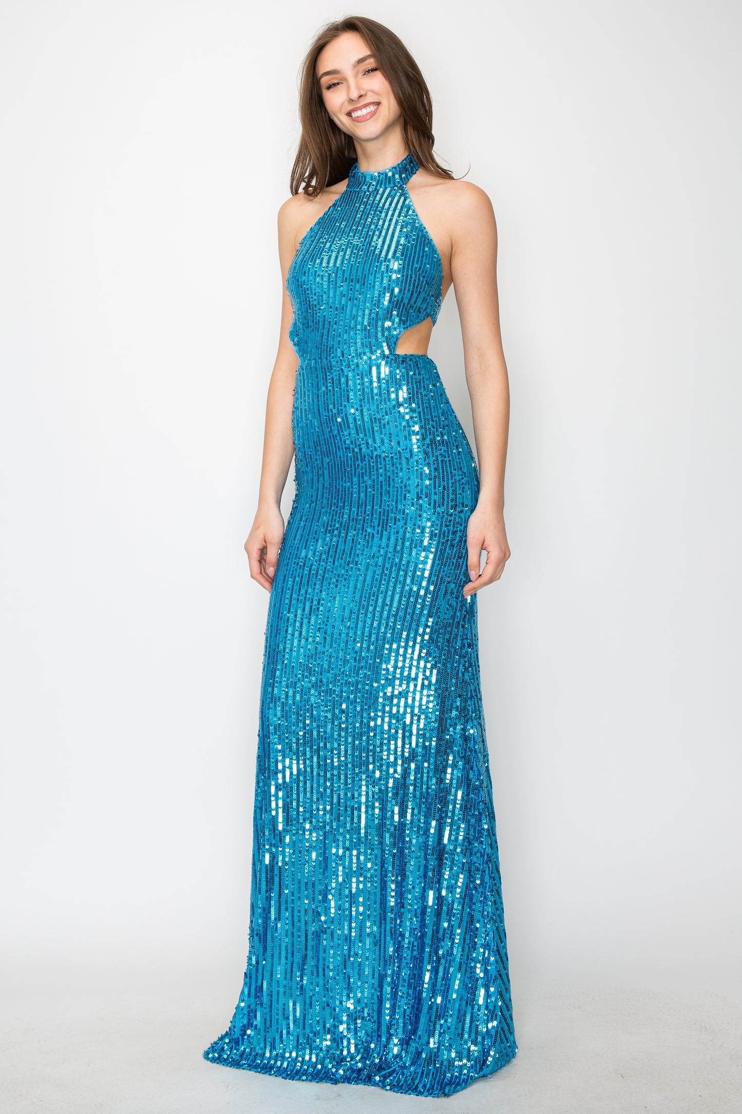 Karina Halter Neck Sequin Gown