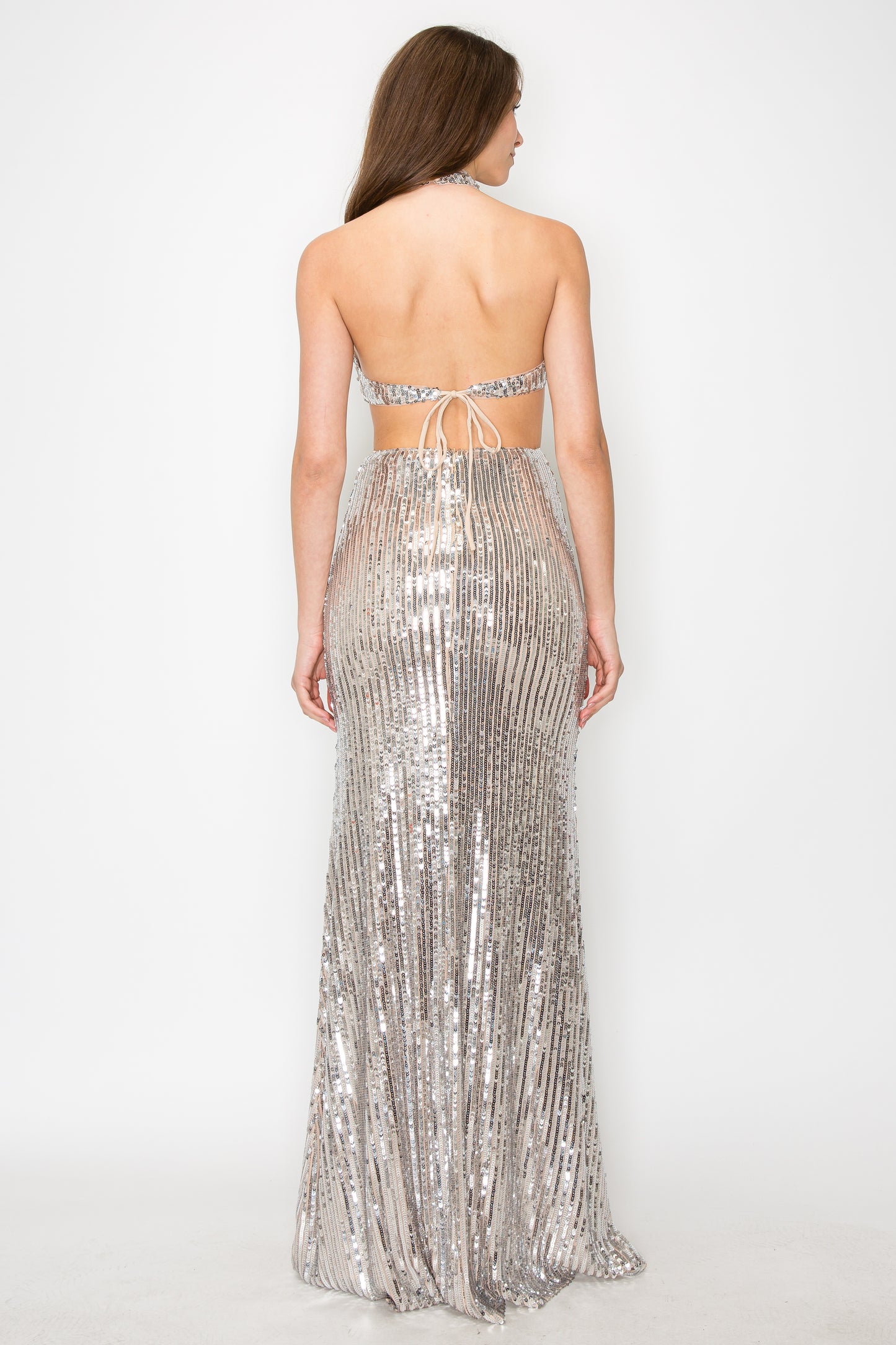 Karina Halter Neck Sequin Gown
