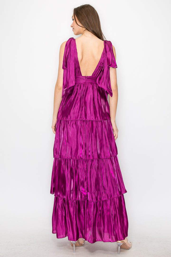 Lara Liquid Organza V-Neck Tiered Gown