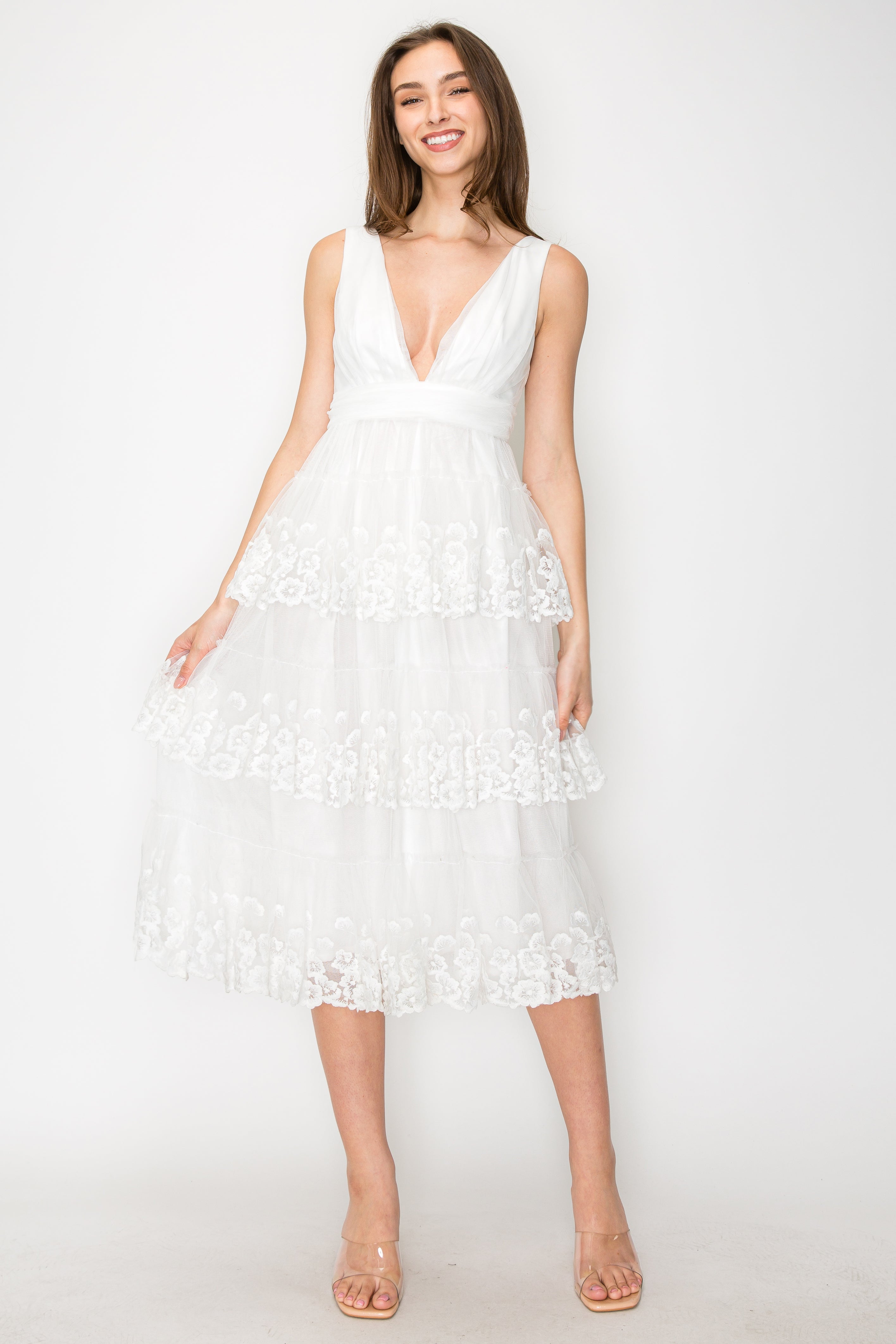 mesh tiered midi dress FLORENTINA MESH TIERED DRESS