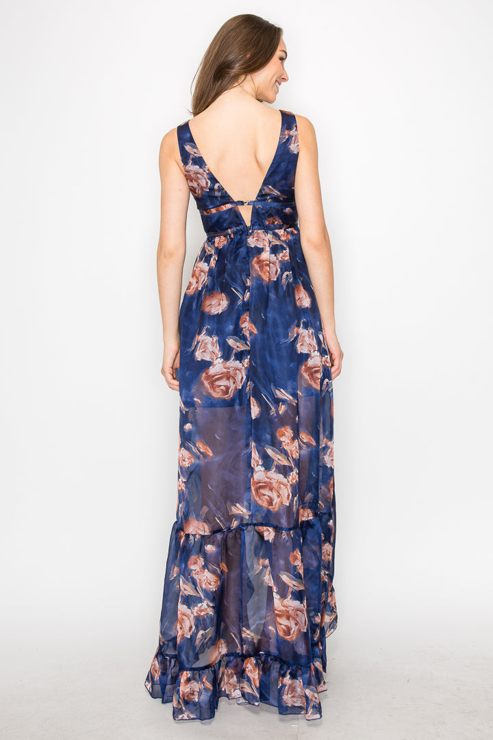 Katia Floral High Low Ruffle Gown
