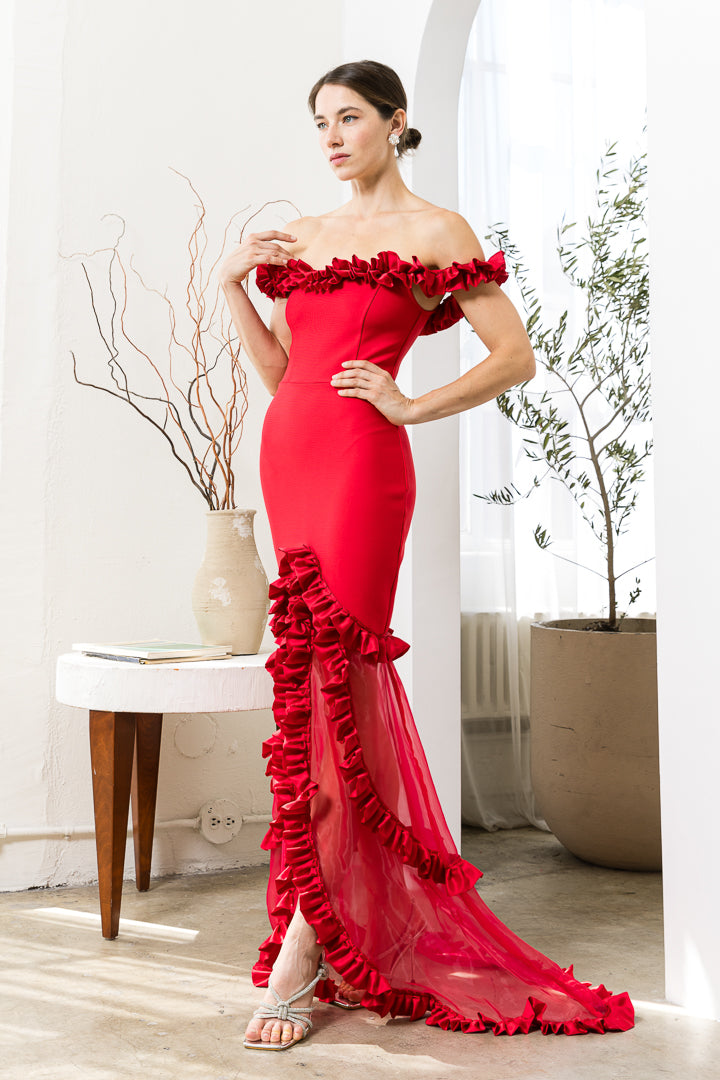 Rhianna Off-the-Shoulder Bandage Gown