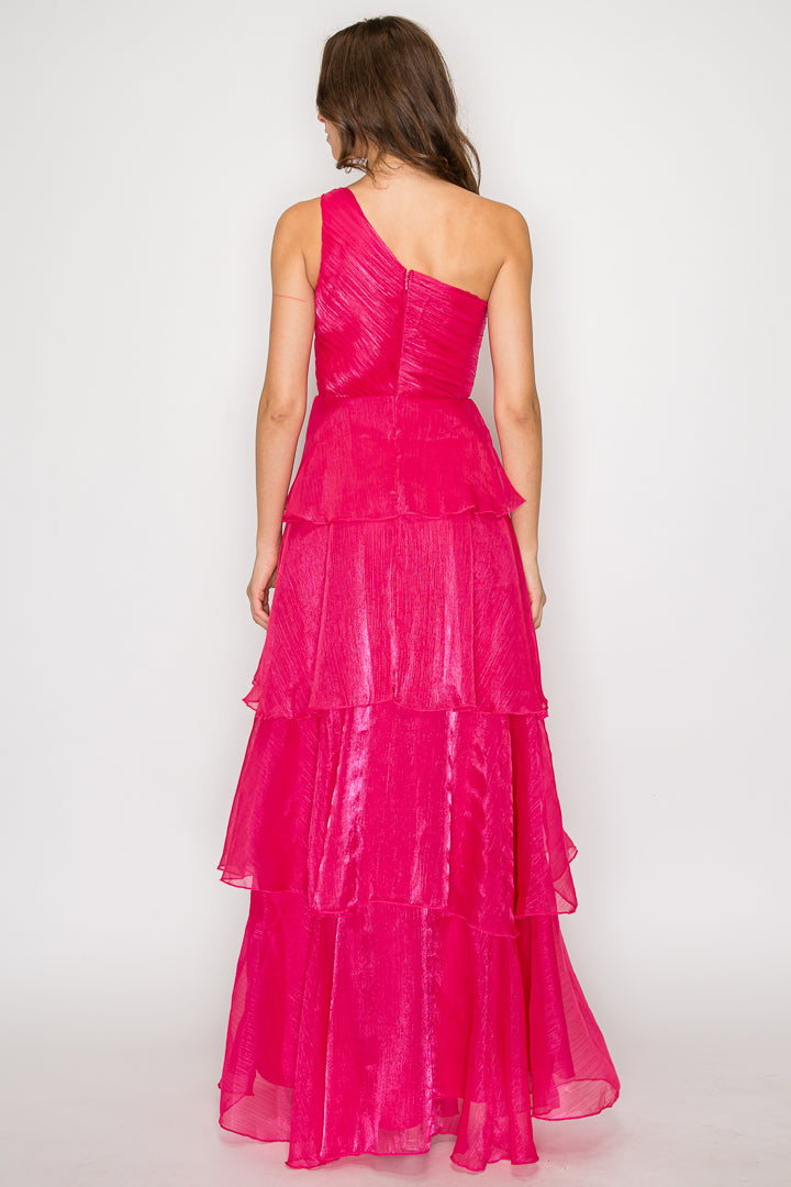 Jasmine One-Shoulder Tiered Organza Gown