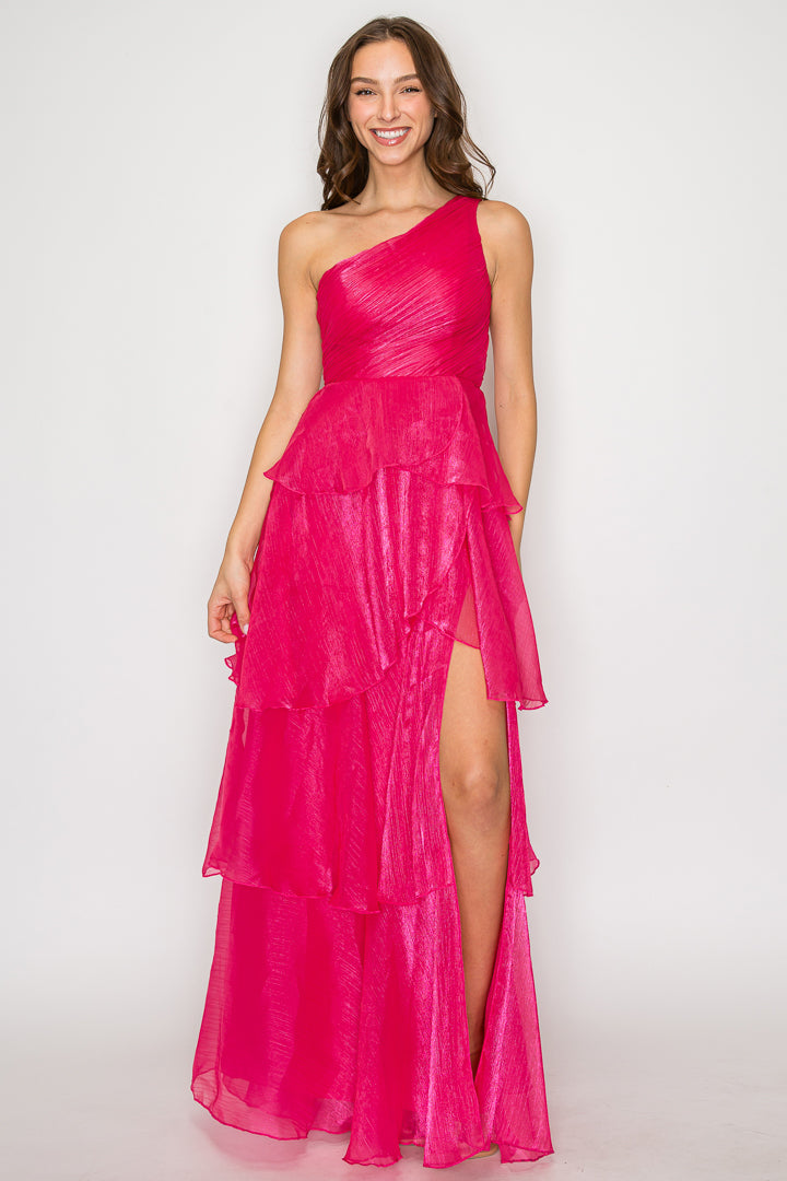 Jasmine One-Shoulder Tiered Organza Gown