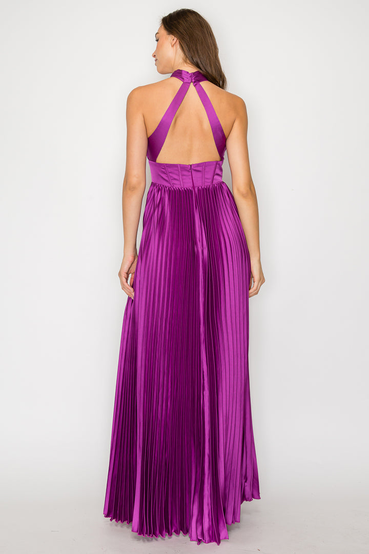 Celeste Pleated Corset Halter Maxi Dress