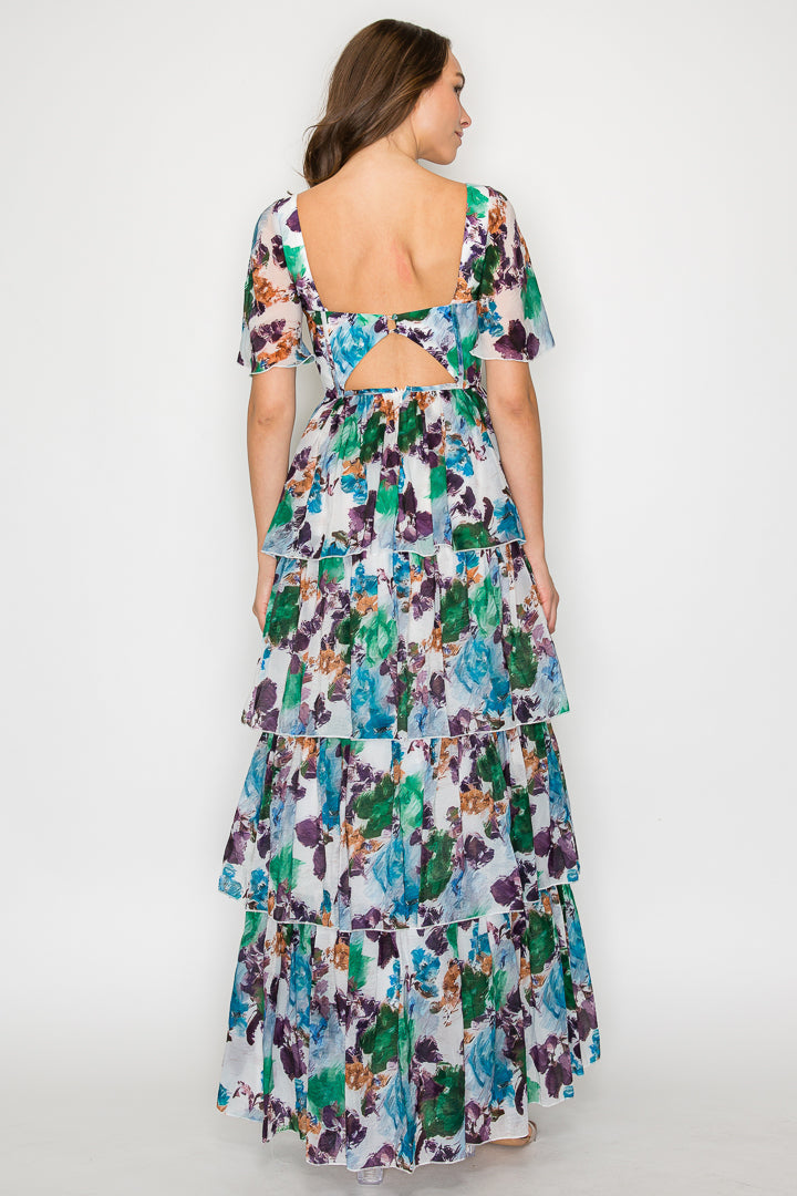Nessa Flutter Sleeve Tiered Dress