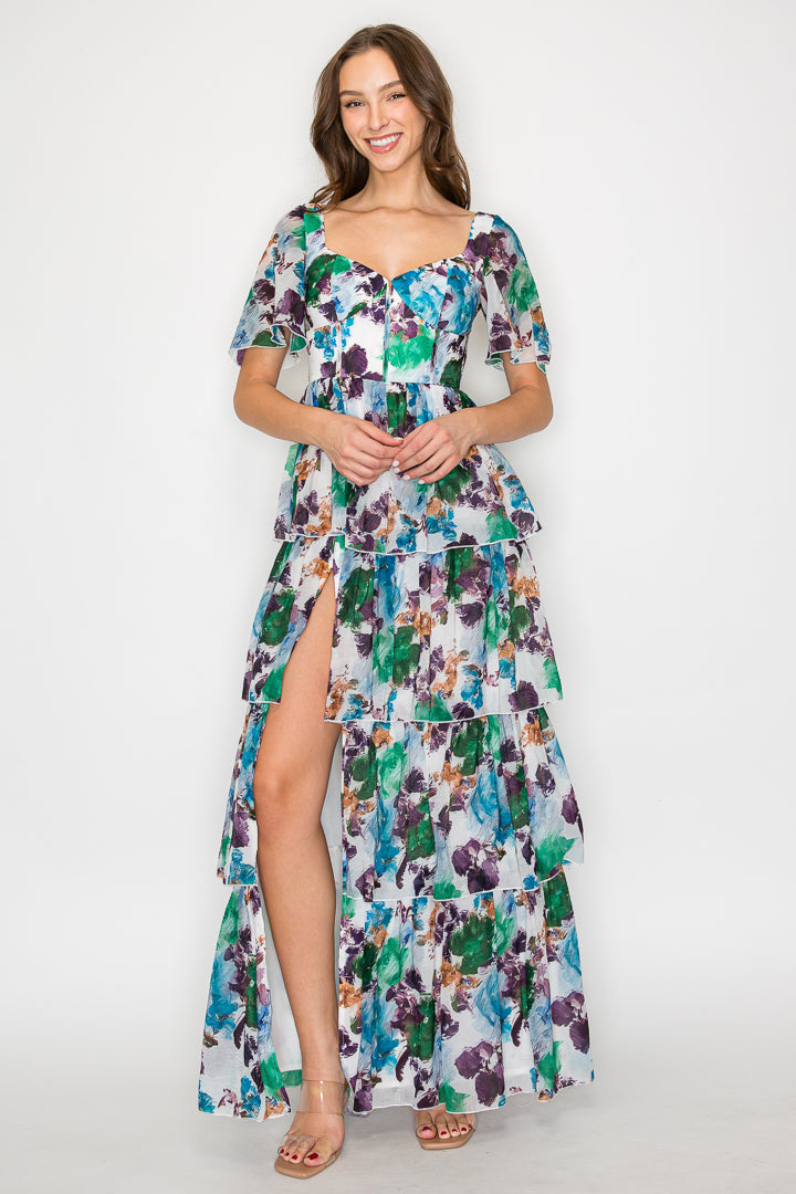 Nessa Flutter Sleeve Tiered Dress