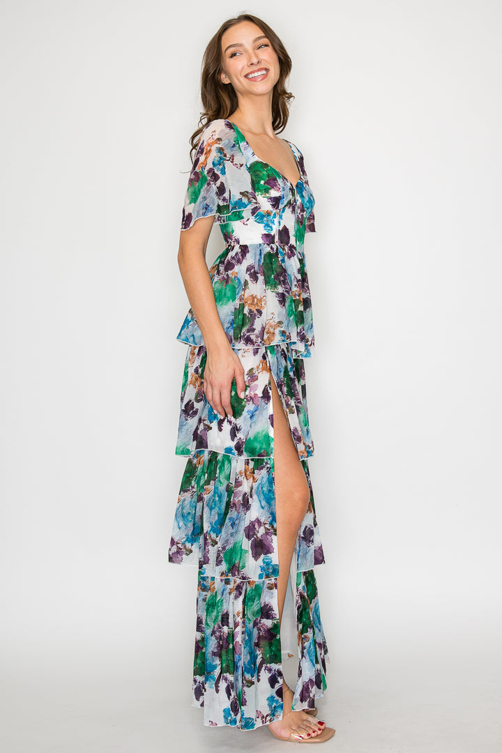 Nessa Flutter Sleeve Tiered Dress
