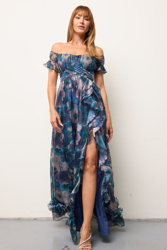 Celine Off-the-Shoulder Printed Dress