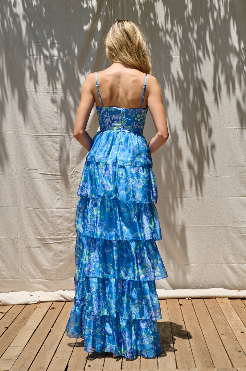 Cierra Printed Tiered Corset Gown