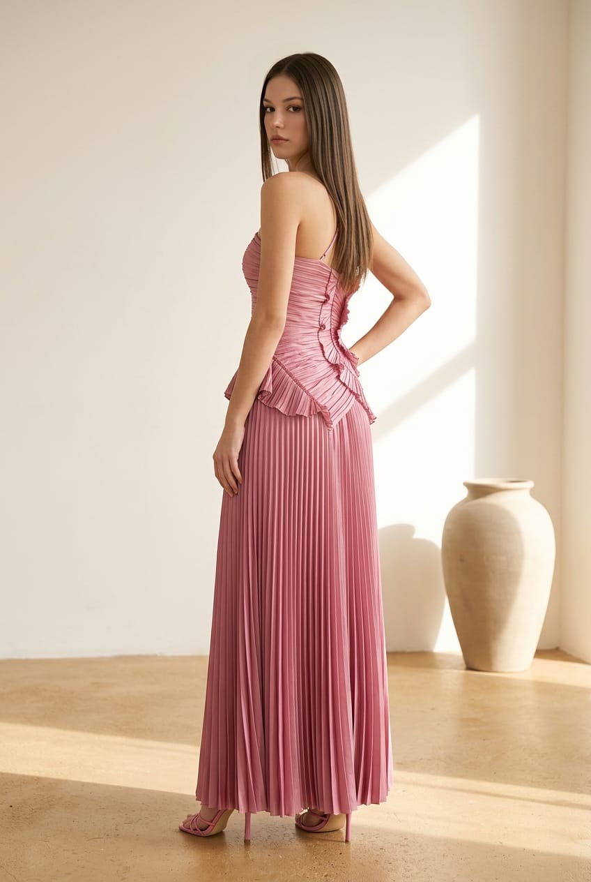 Ruffle Detailed Mauve Maxi side slit dress *PREORDER*